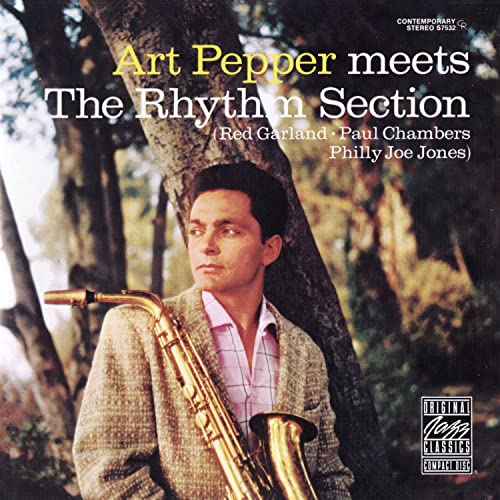 Album cover featuring Art Pepper with saxophone, trees in background.