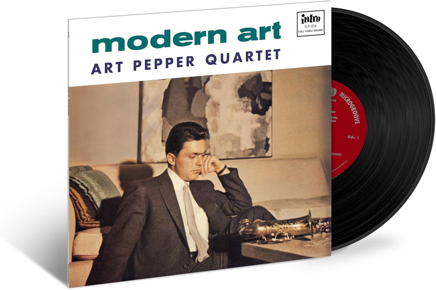 Red album cover featuring Art Pepper, with a vinyl record beside it.