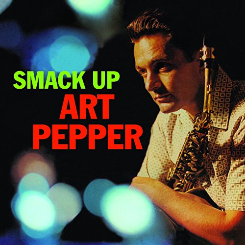 Art Pepper holding a saxophone, album cover with bold text and blurred lights.