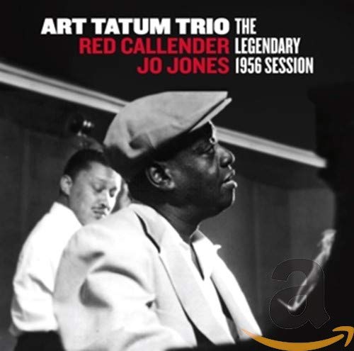 Art Tatum in a cap playing piano with fellow musicians, album cover.
