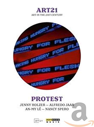 DVD cover for "Art21 Protest" featuring red and blue text, artist names.