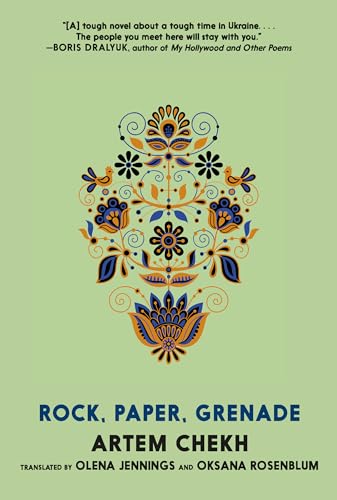 Book cover: floral skull design, title “Rock, Paper, Grenade” by Artem Chekh.