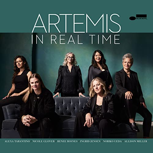 CD cover featuring six women, the jazz ensemble Artemis, in dark clothing.
