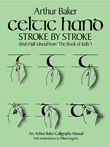 Book cover illustrating hand positions for Celtic calligraphy, green background.