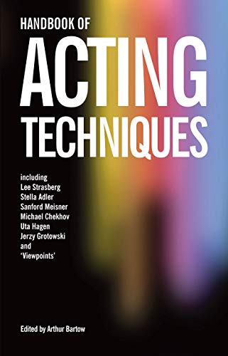 Book cover: "Handbook of Acting Techniques" with colorful, blurred background.