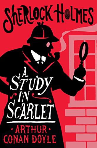 Sherlock Holmes book cover: silhouette of detective with magnifying glass.