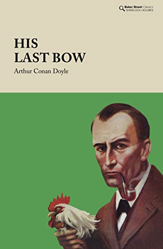 Book cover featuring Sherlock Holmes smoking a pipe and holding a white rooster.