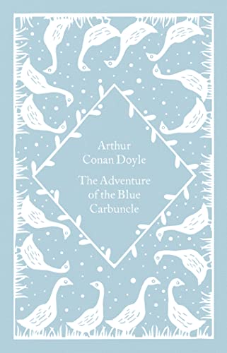 Book cover with white cut-paper geese and title, "The Adventure of the Blue Carbuncle.