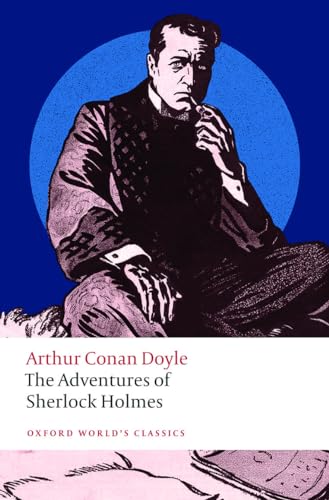 Book cover illustration of Sherlock Holmes smoking a pipe against a blue circular background.