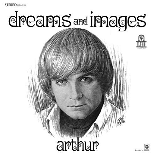 Black and white portrait of a man with curly hair, album cover art.