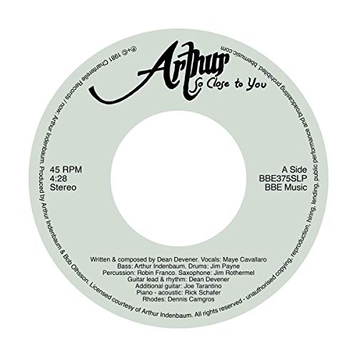 White vinyl record label with black text, "Arthur" logo, and 45 RPM marking.