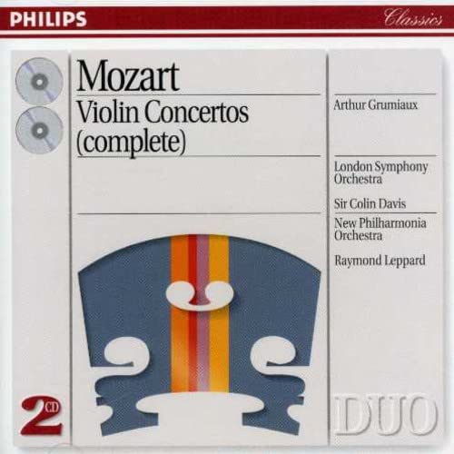 CD case for Mozart violin concertos featuring abstract blue design.