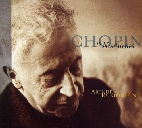 CD cover featuring a portrait of pianist Arthur Rubinstein and "Chopin" text.