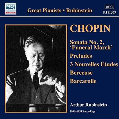 CD cover featuring pianist Arthur Rubinstein and text listing Chopin compositions.
