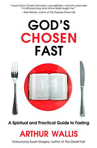 Book cover: red text, open Bible on a plate with fork and knife.