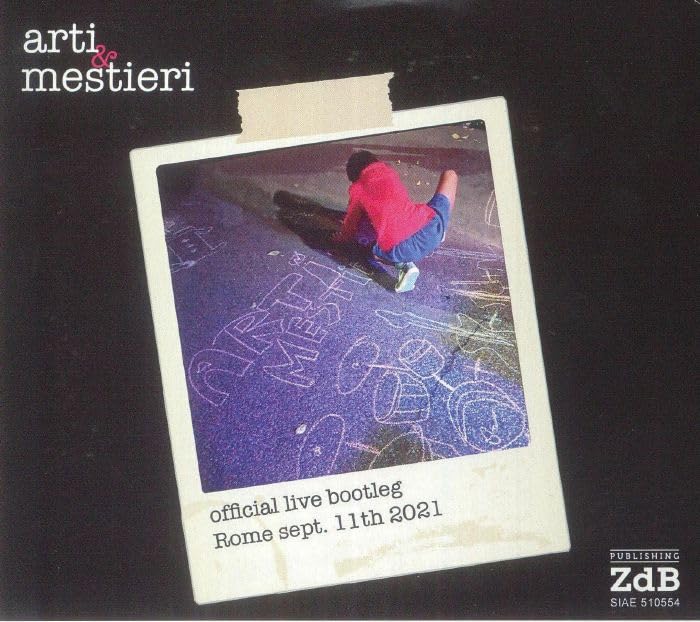 CD cover with a Polaroid of a person drawing with chalk on pavement.