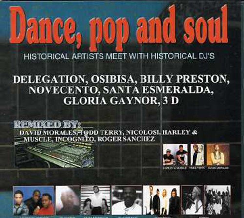 CD cover for “Dance Pop & Soul” featuring artist portraits and mixing equipment.