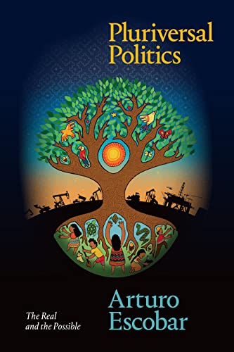 Book cover: “Pluriversal Politics” with a tree image and diverse figures.