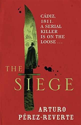 Book cover: red background, knife image, title "The Siege" and author name.