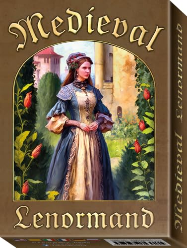 Boxed Medieval Lenormand Oracle card deck with a woman in historical dress.