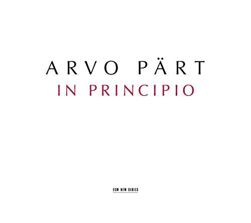 CD cover for Arvo Pärt’s “In Principio” with white background and red text.