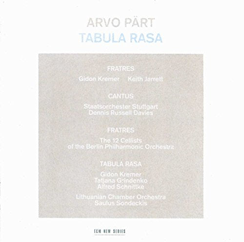 CD cover for Arvo Pärt’s “Tabula Rasa” listing performers.