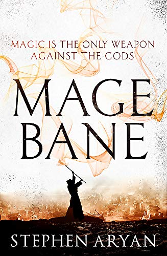 Book cover: “Magebane” with a silhouetted figure and fiery orange swirls.