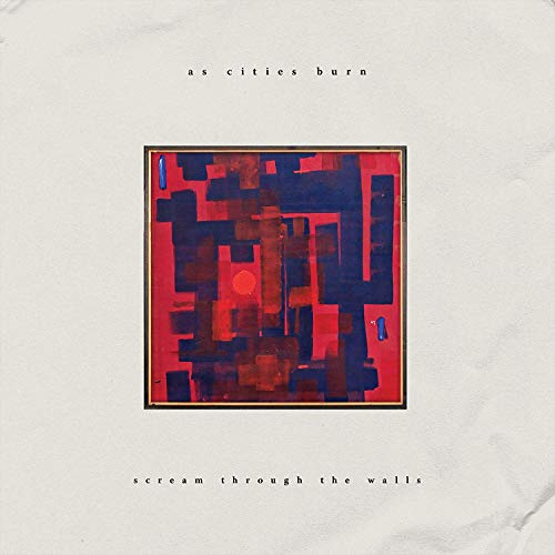 "Vinyl record cover with abstract red and blue artwork on a white background."