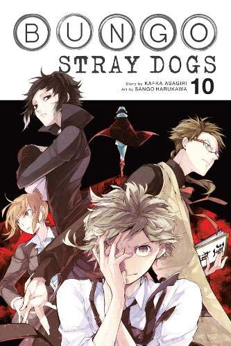 Manga cover for “Bungo Stray Dogs, Vol. 10” featuring three anime-style characters.