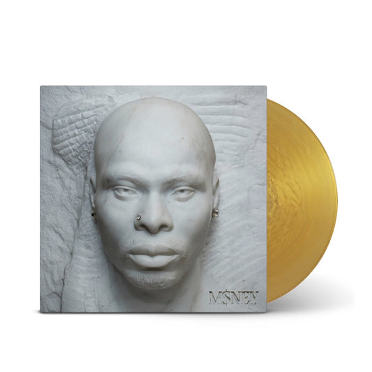 Asake’s “M$NEY” gold vinyl LP with a sculpted face cover.