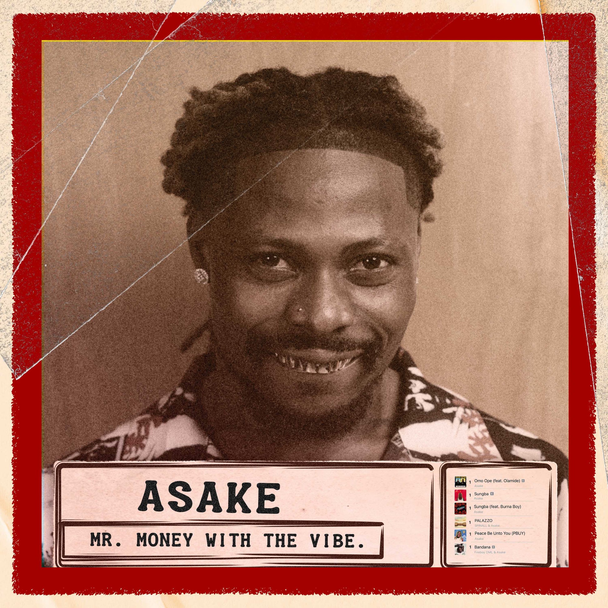 Asake album cover: portrait of a man with tracklist on the right.