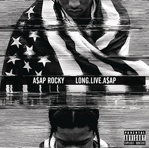 Asap Rocky album cover, black and white with distorted American flag imagery.