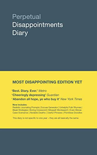 Dark blue and yellow diary cover with white text: "Perpetual Disappointments Diary".