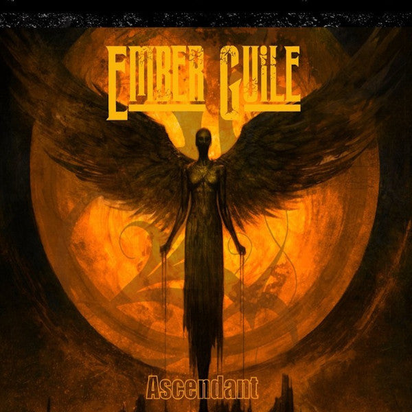 CD cover: winged figure in orange and black, text "Ember Guile" and "Ascendant".