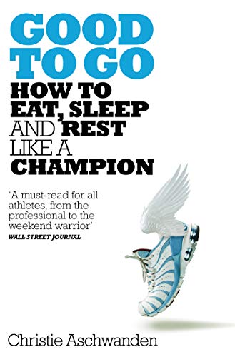 Book cover with blue text and a running shoe with wings on white background.