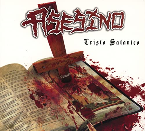 CD cover: bloody crucifix piercing an open religious book.