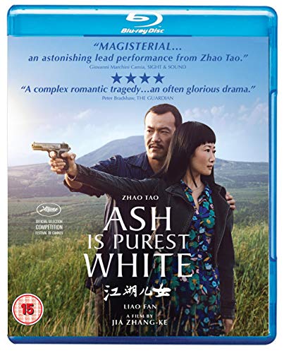 Blu-ray cover for "Ash Is Purest White" featuring a couple and a gun.