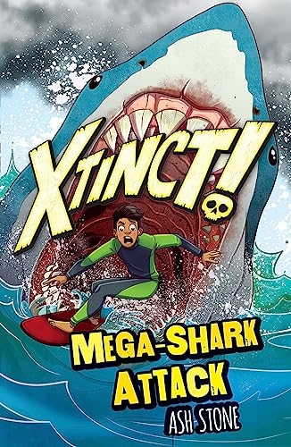Cartoon cover: a surfer is about to be eaten by a giant shark.