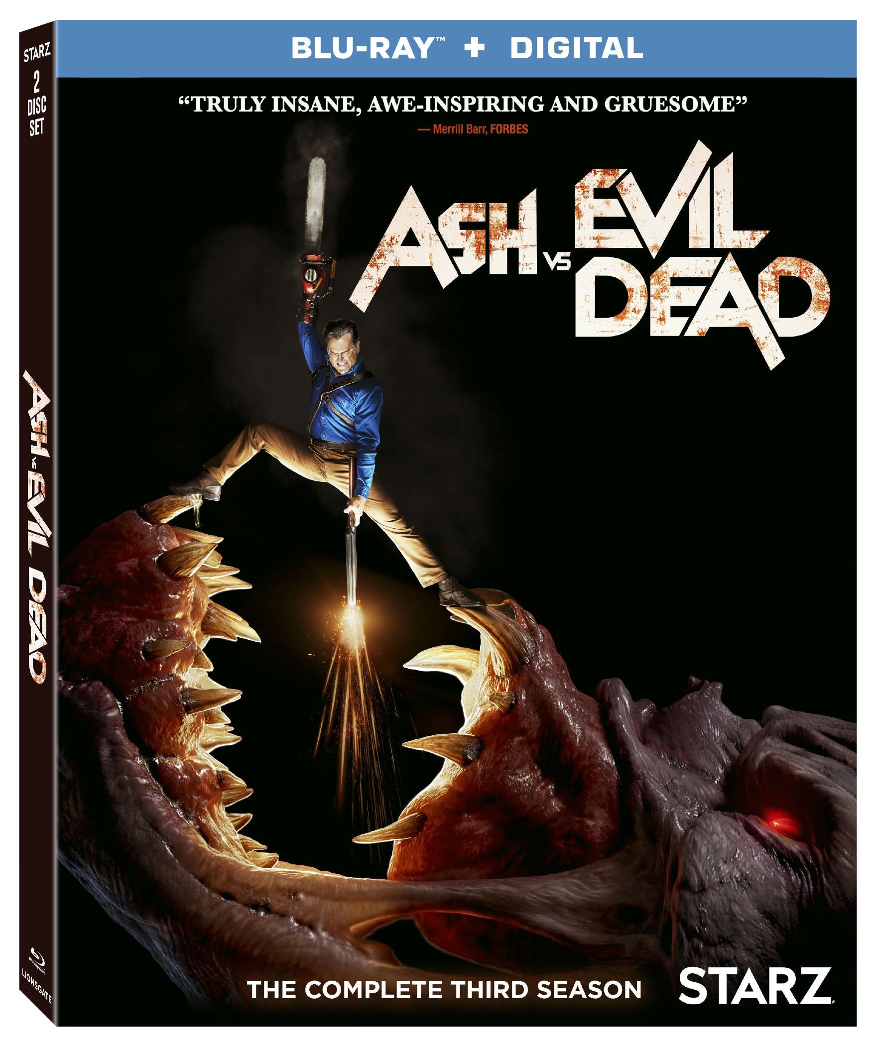 Blu-ray cover for "Ash vs Evil Dead" Season 3, featuring Ash Williams.