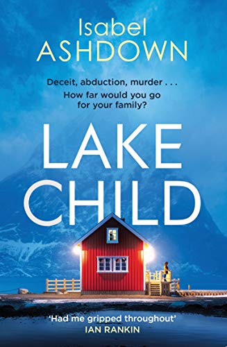 Book cover: red cabin by a lake, snowy mountains in background.