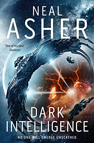Book cover: spaceship amidst a fiery, fractured planet and nebula.