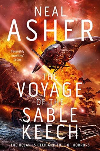 Book cover: spaceship over ocean, fiery sky, and wrecked ships.