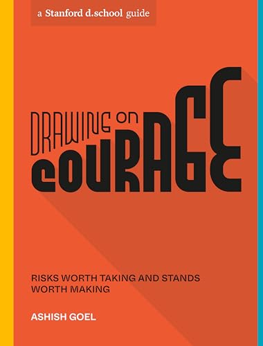 Book cover: "DRAWING ON COURAGE" with bold black text on orange background.