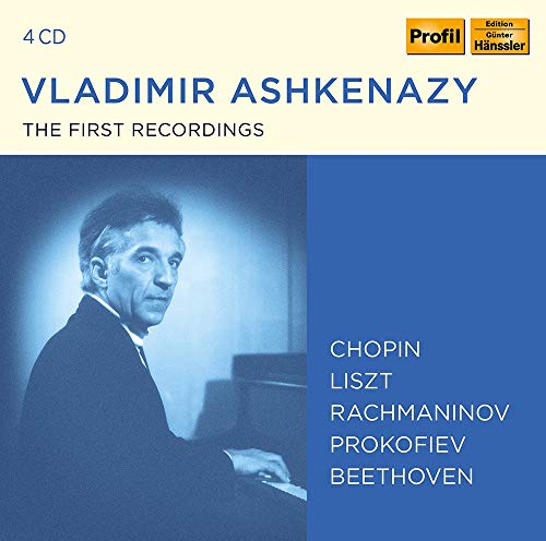 Vladimir Ashkenazy CD cover with blue-toned photo and composer names listed.