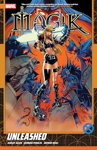 Magik comic book cover featuring a blonde woman in black armor wielding a sword.