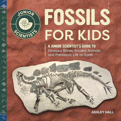 Book cover: "Fossils for Kids" with a dinosaur skeleton illustration.