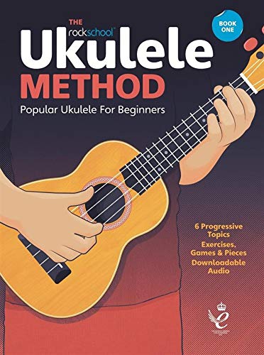 Ukulele method book cover with illustration of hands playing the instrument.
