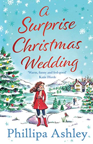 Book cover with illustrated winter scene, woman in red coat, and snowy village.