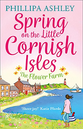 Book cover depicting a coastal village, flowers, and a woman looking at the sea.