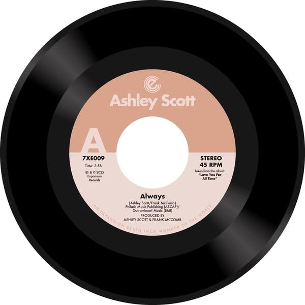 Black vinyl record label with peach center, text reading "Ashley Scott - Always".
